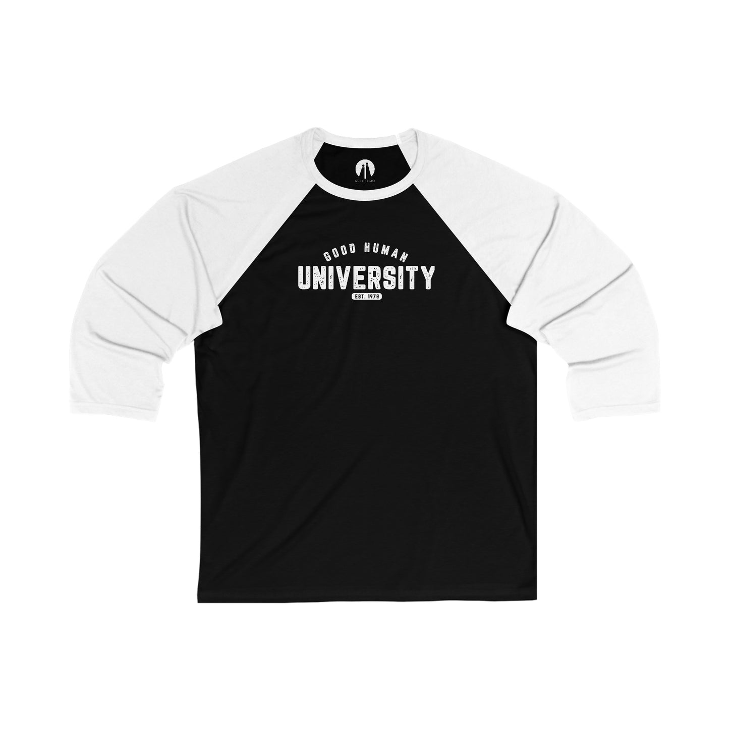 GOOD HUMAN UNIVERSITY Adult Unisex 3/4 Sleeve Baseball Tee